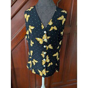 Norton McNaughton Womens Sleeveless Black Butterfly Button-Down Vest Size 10